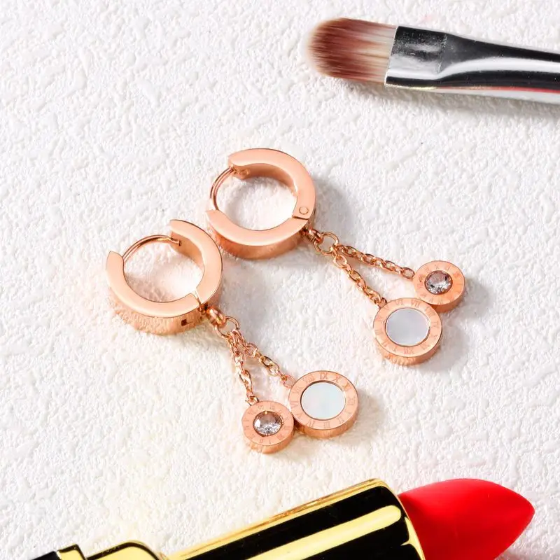 States temperament Roman numerals rose gold titanium steel stud earrings Personality contracted hipster circle | Украшения и