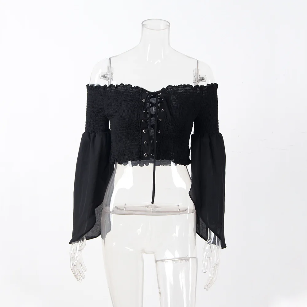 WMWMNUSpring and autumn new women's 2018 spring summer strapless straps umbilical sexy chiffon shirt |