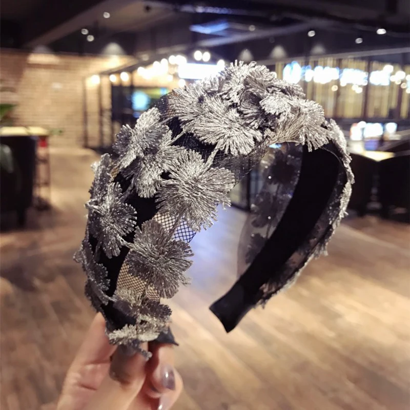 Lace ultra-wide openwork knit headband Hair hoop Korean boutique hair accessories for women hairband fashion headdress band |