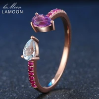 lamoon 925 sterling silver ring topaz amethyst gemstone ring 18k rose gold plated fine jewelry teardrop womens jewellery lmri043