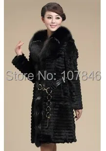 Женская Шуба из натурального кролика с лисьим меховым воротником зимний Женский