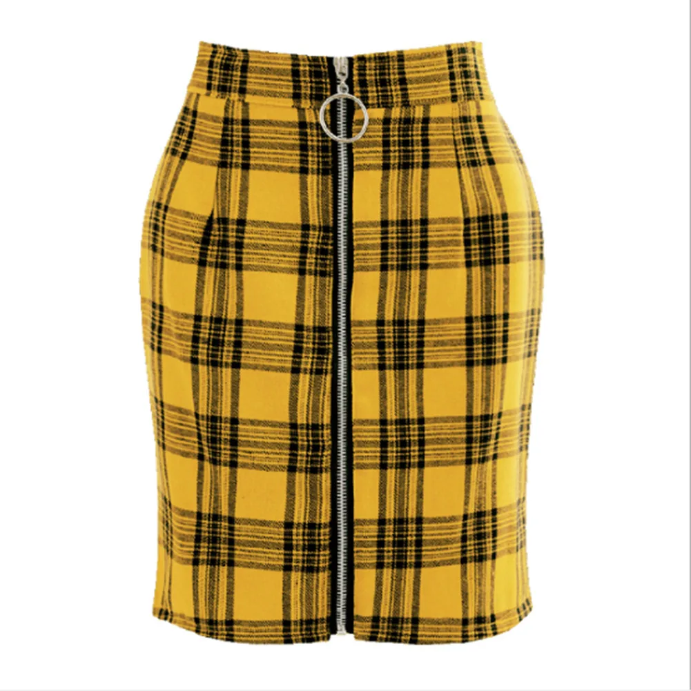 Цвет: желтый Hot Retro Women Plaid Tartan High Waist Checker Zipper Mini Skirt Lady High Waist Checked Bodycon Pencil Skirt - Цвет: Цвет: желтый