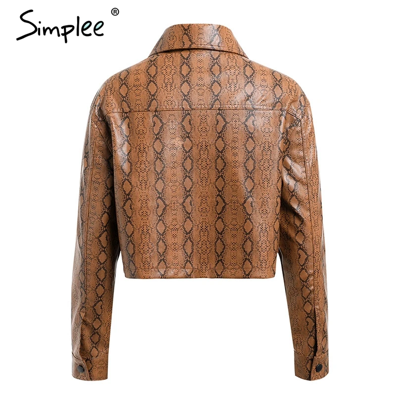 Simlpee Мода змеиный принт искусственная кожа куртка пальто змеиная верхняя одежда