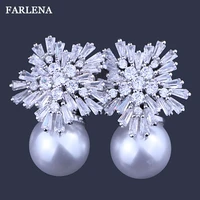 farlena brand double simulated pearl stud earrings with zircon fashion high quality crystal earrings for women