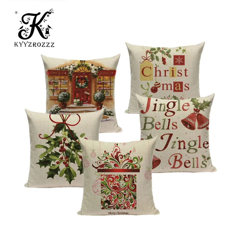 

KYYZROZZZ Christmas Cushion Cover Linen Cotton Christmas Pillow Case Square Car Seat Decorative Cushion Christmas
