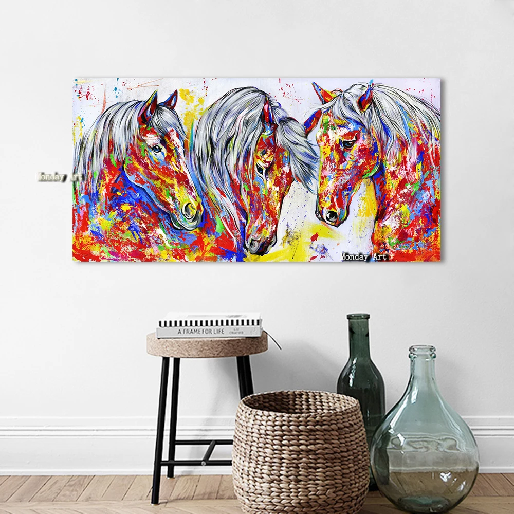 Настенная живопись на холсте 100% животное ручной работы картина из трех искусств