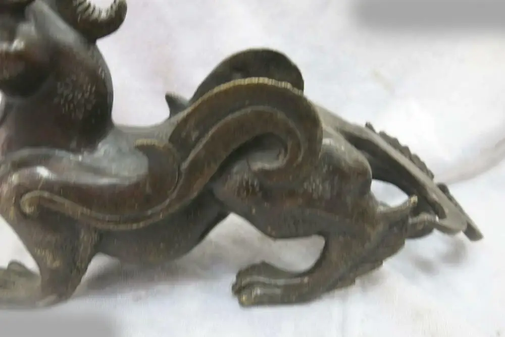 DS China bronze carved beautiful finely luck Foo Dogs unicorn Statue | Дом и сад