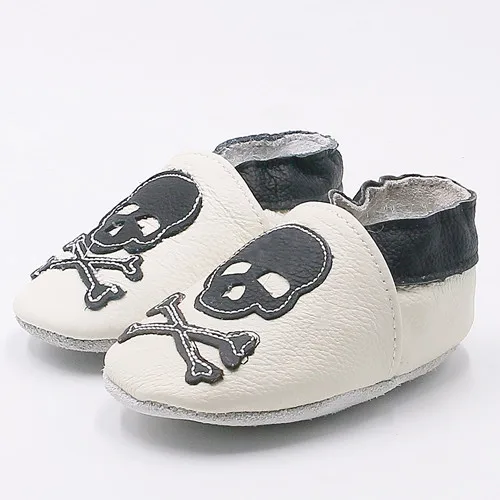 white skull Противоскользящая детская обувь, мягкая обувь из натуральной кожи для маленьких мальчиков и девочек, тапочки для малышей 0-6, 6-12, 12-18, 18-24, Первые ходунки - Цвет: white skull