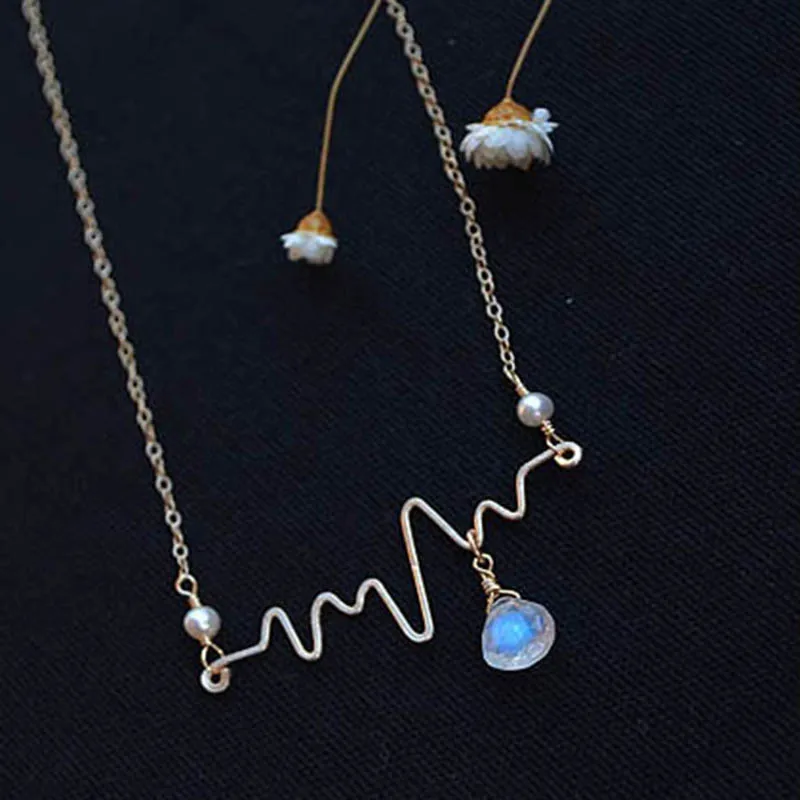 Натуральное ожерелье лунный камень ручной работы бар ювелирное золото