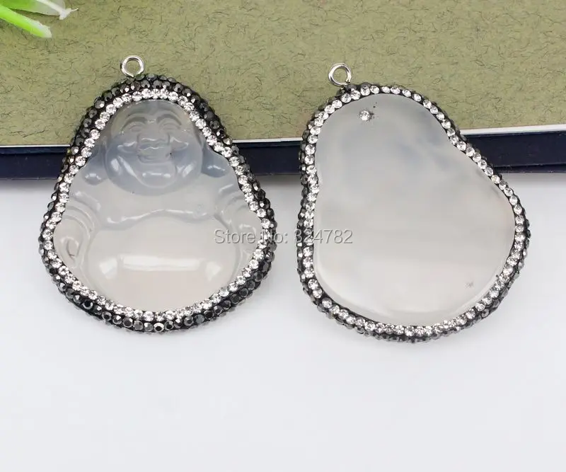 3 шт Природа белый халцедон Будда Кулон с кристаллами горный хрусталь