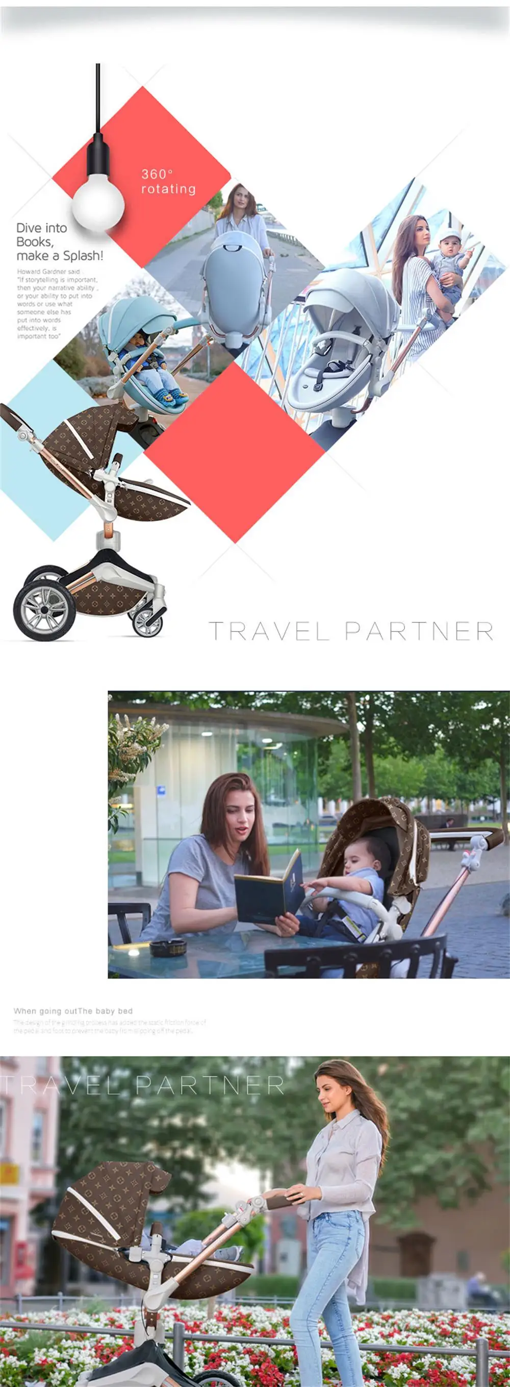 Babyfond, роскошный водонепроницаемый материал из искусственной кожи, поворачивающийся складывающийся на 360 градусов, многоцветная детская коляска на выбор