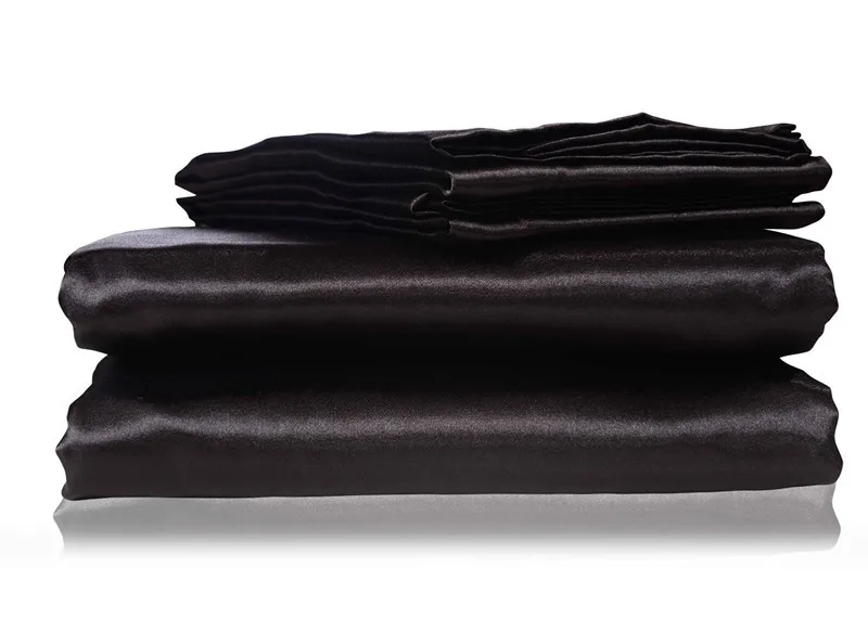 Домашний текстиль черные однотонные шелковые атласные комплекты постельного