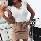 Блузка женская кружевная, без рукавов, с V-образным вырезом, лето, Повседневная однотонная блуза