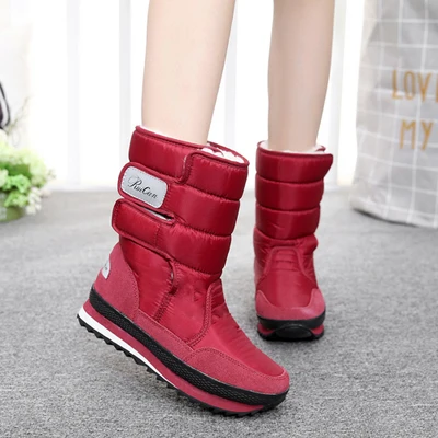 Wine red REAVE CAT/теплые зимние ботинки женские ботинки до середины икры, водонепроницаемые зимние ботинки, Нескользящие женские ботинки, женская обувь, S607a - Цвет: Wine red