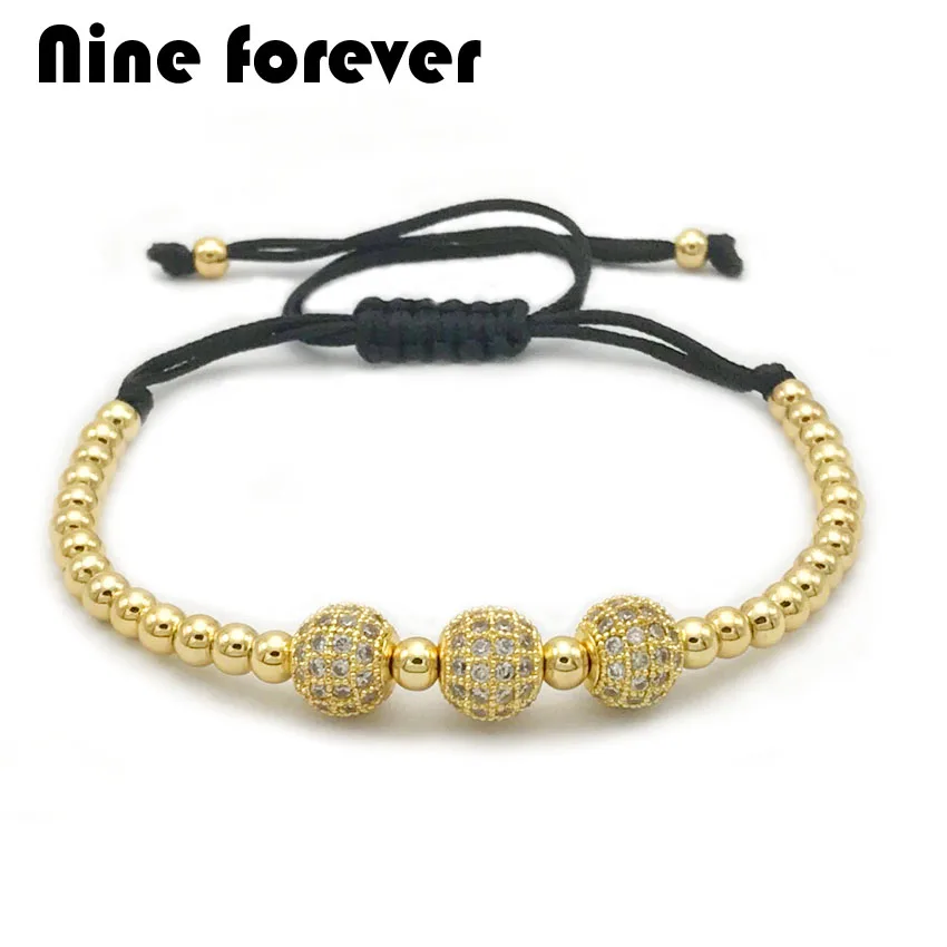

Nine forever New Fashion women Jewelry Micro Pave Zircon three crystal diso ball women Macrame braiding beads Bracelets