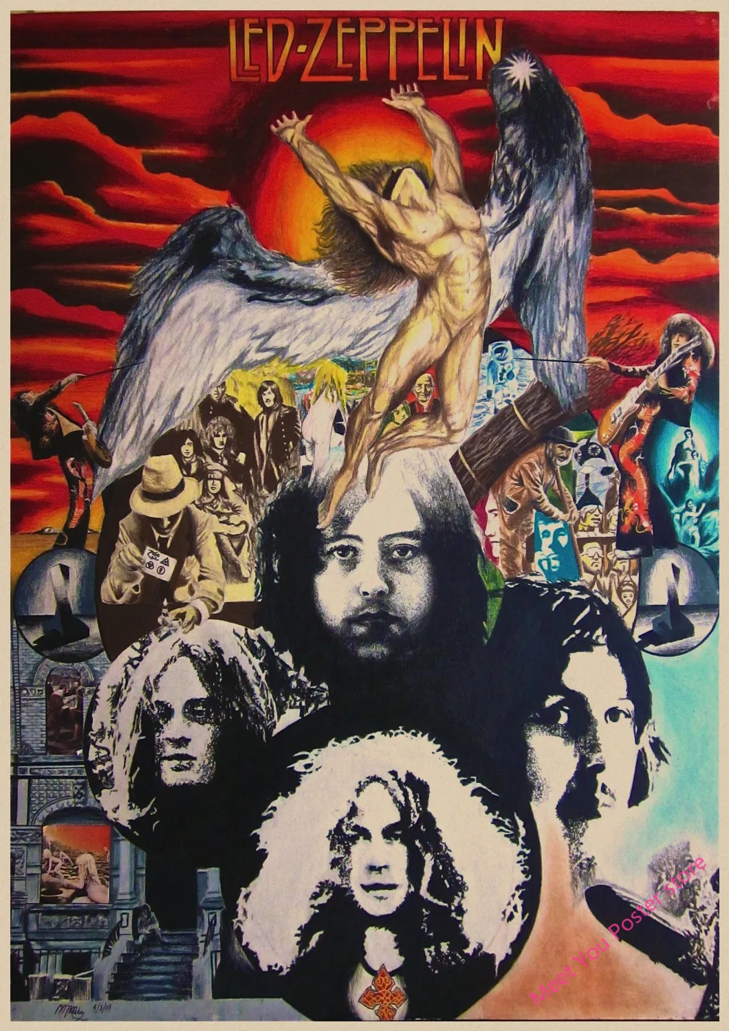 Led Zeppelin рок-музыка постеры для украшения дома Винтажный стиль Ретро Рок постеры настенные наклейки для дома Художественный бренд Декор для спальни A1