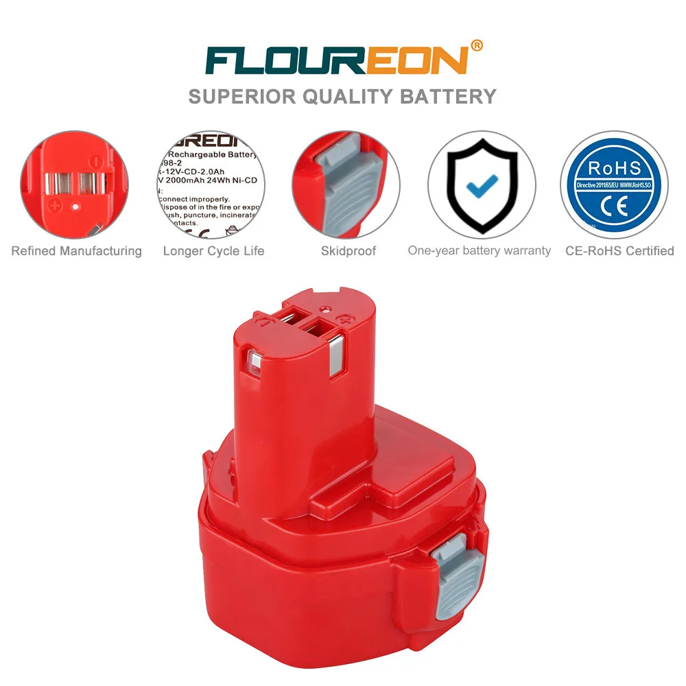 FLOUREON для Makita 12V PA12 2000mAh Ni-CD сменная аккумуляторная батарея, аккумулятор для электроинструмента Makita 1220 1222 1233S 1233SB