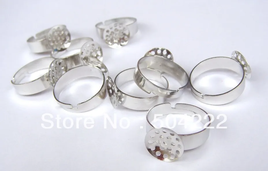 

250pcs Silver Tone lead and nickle free Adjustable Ring blanks With 13mm sieve Pad for adult kits