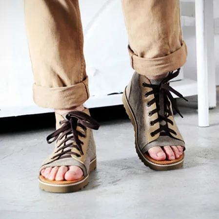 Мужские сандалии из натуральной кожи высокие босоножки в римском стиле на