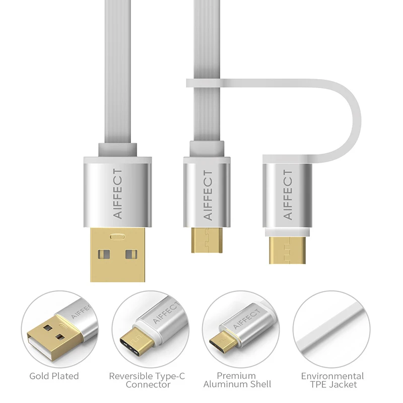 AIFFECT 3 Pack 2 in 1 USB Type C Cable Micro 1M For Phone Tablet Camera Fast Charge Support for QC3.0/2.0 | Мобильные телефоны и