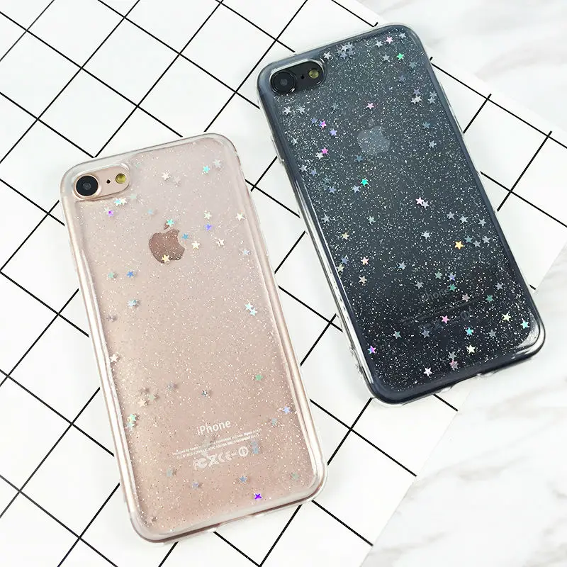 Блестящий Прозрачный мягкий чехол из ТПУ для телефона iPhone 5 5S SE 6 6S 7 Plus сверкающие