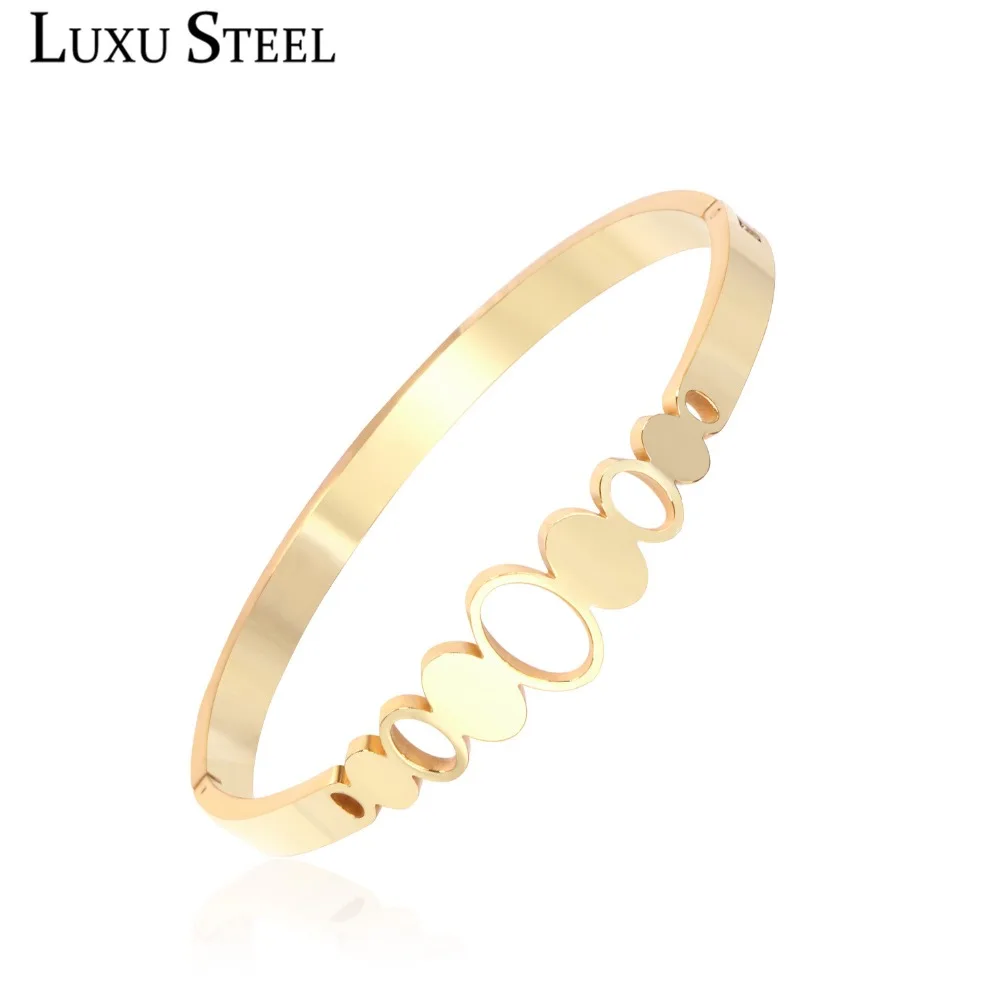 LUXUSTEEL модные стильные браслеты для женщин золотой цвет открытые круглые манжеты
