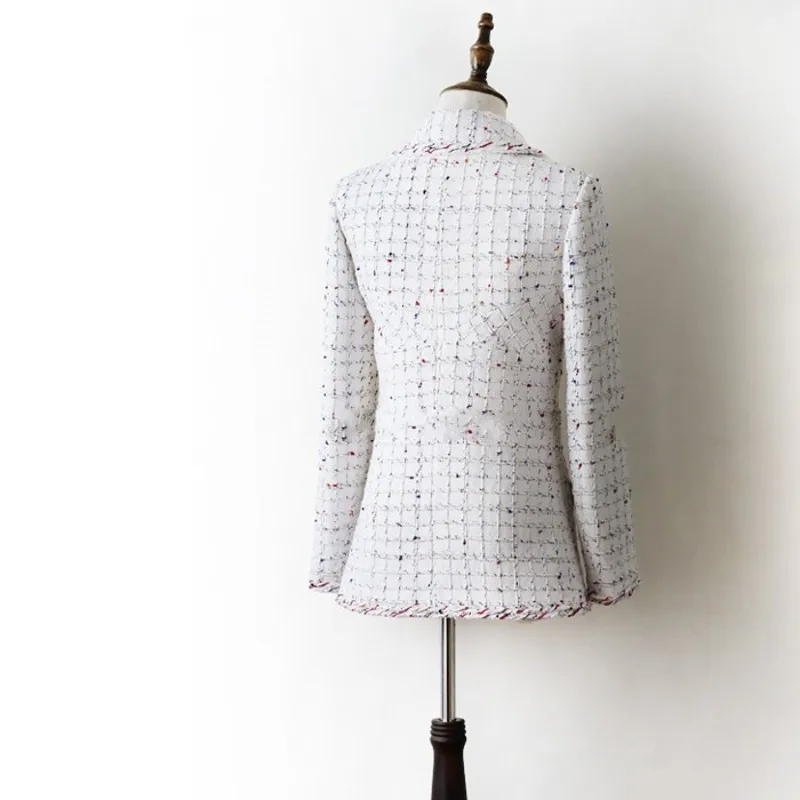 Женские твидовые куртки с отложным воротником высококачественные однотонные