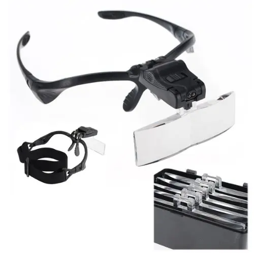Headband Magnifying Glass Eye Repair Magnifier 2 LED Light 1.0/1.5/2.0/2.5/3.5X 5PC Glasses Loupe Optical Lens jeweler watchmak |