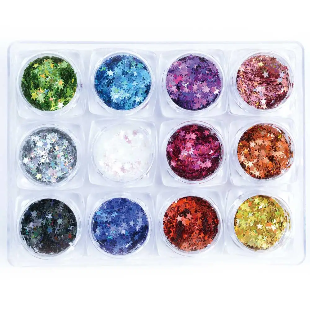 1 Box 12 Color Glitter 3D Ultrathin Sequins With 6 Design Snowflake Mickey Head Star Four Linellae for Nail Art Decors | Красота и