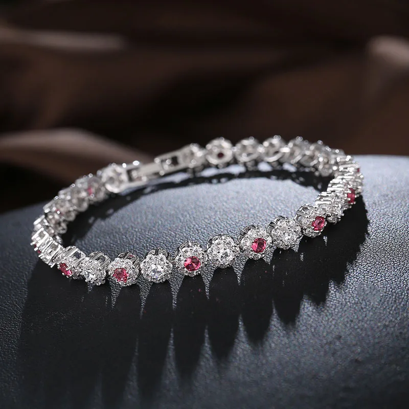 Женский браслет с круглыми звеньями FYM роскошный серебряного цвета блестящими