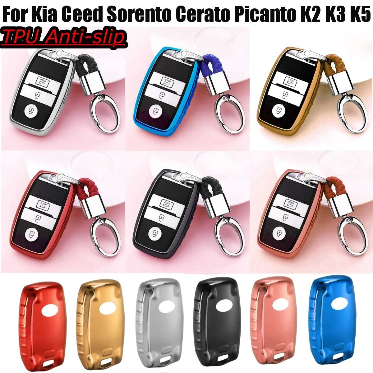 Чехол для автомобильного ключа TPU для Kia K2 K3 K5 Rio Sportage Ceed Sorento Cerato Picanto, дистанционная защита, стильный черный Противоскользящий