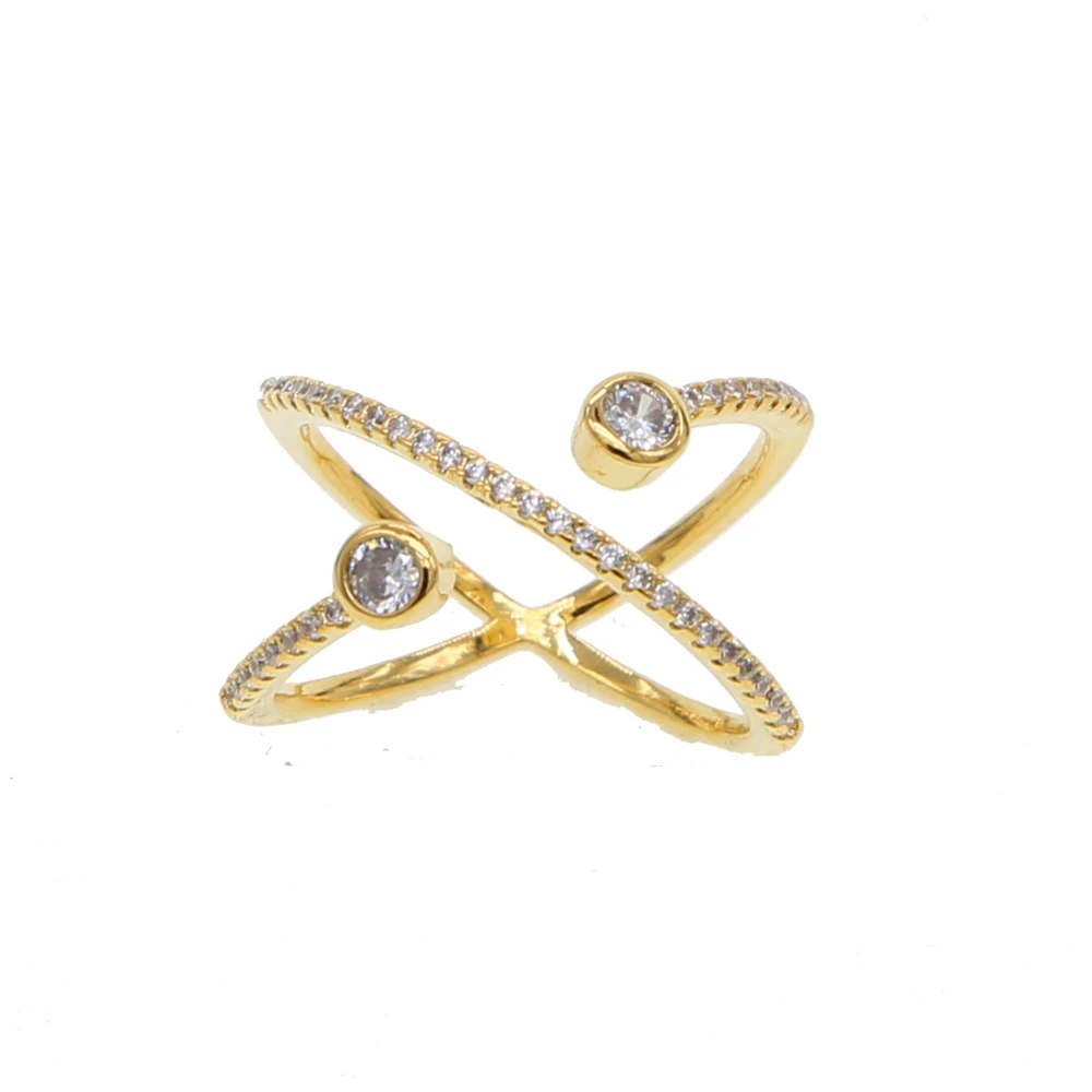 2021 New Style Bezel Clear Cubic Zirconia Open Criss Cross X Shape Women Jewelry Delicate Full Finger Gold Filled Ring Fashion | Украшения