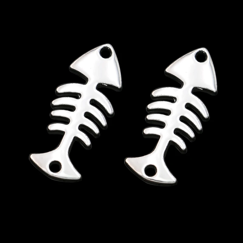 

JAKONGO Silver Plated Fish Bone Connector for Jewelry Making Earrings Accessories Findings DIY 25x11mm 10pcs/lot