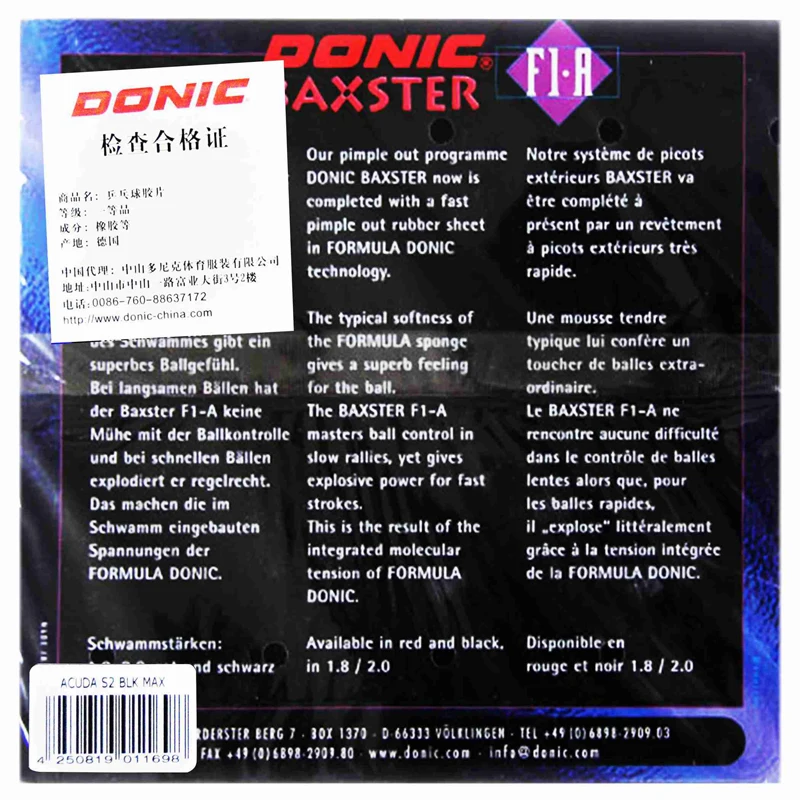 Оригинальный Donic BAXSTER F1.A резиновый прыщи для настольного тенниса с губкой пинг