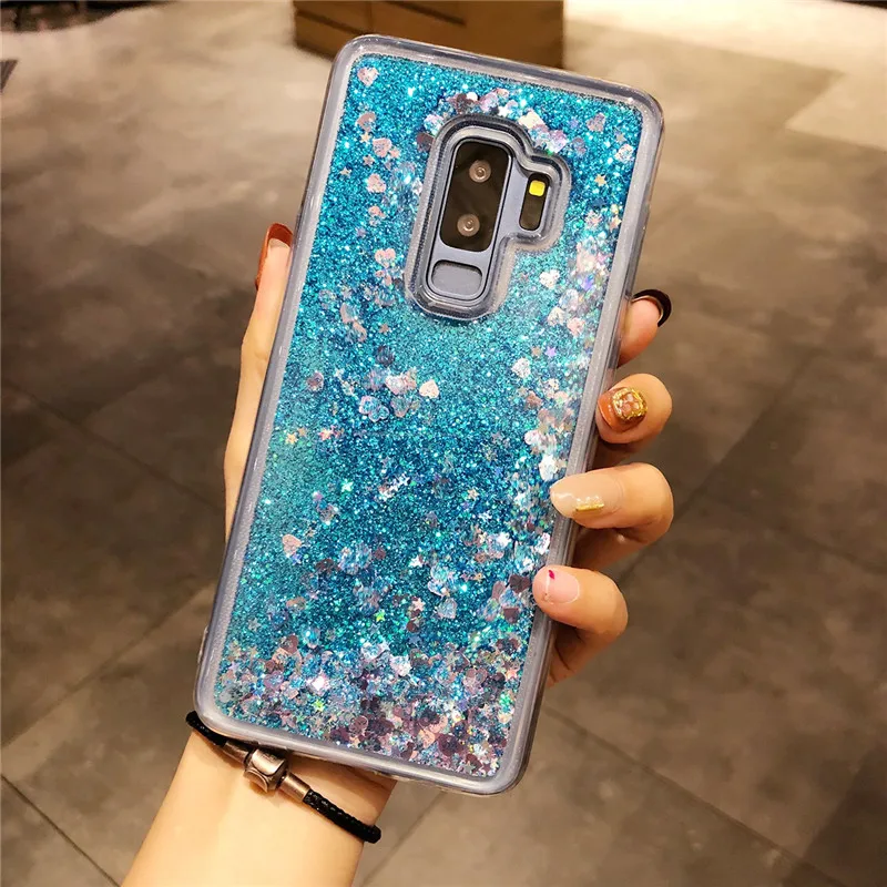 Милый чехол с сердечком и динамическим жидким песком для Samsung Galaxy S9 Plus