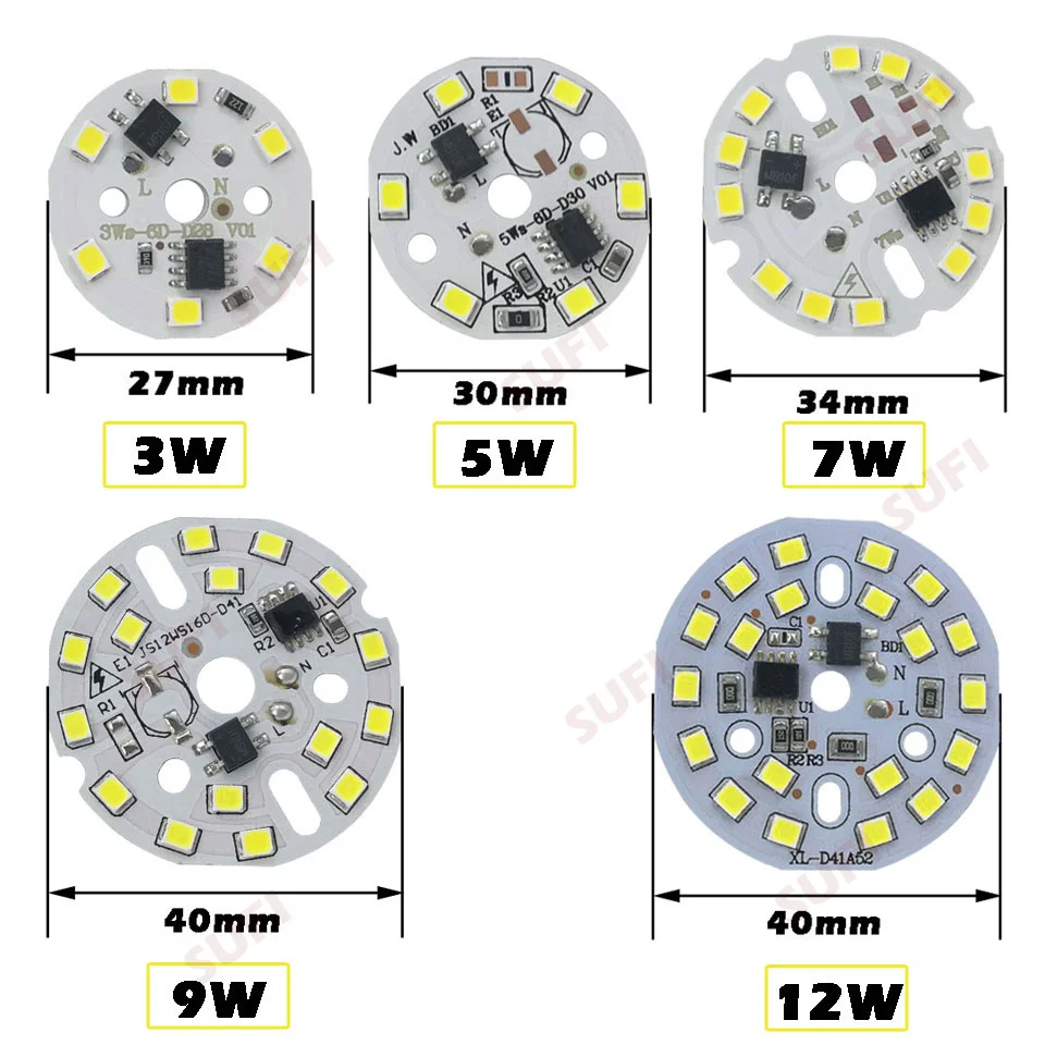 AC220V 3 Вт 5 7 9 12 Светодиодная лампа SMD интегрированный IC драйвер алюминиевая панель