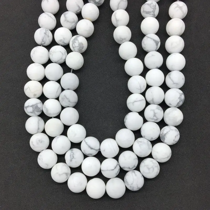 New Arrival Matte Frosted Dull Polished White Howlite Bead Round Spacer Stone Loose 6 mm 8 10 12 DIY For Making Jewelry | Украшения и
