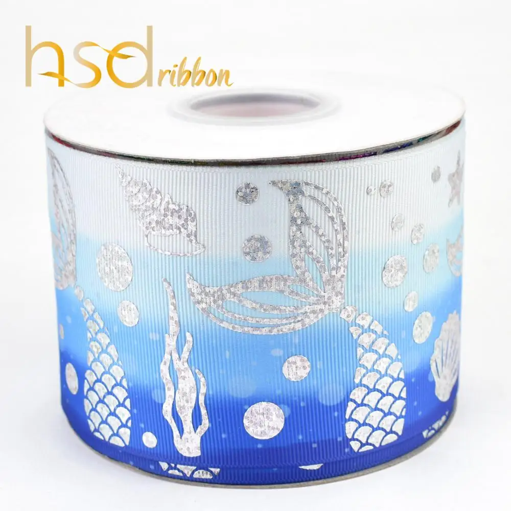 HSDRibbon 75mm 3inch gold laser foil Mermaid series on heat transfer Grosgrain Ribbon | Дом и сад
