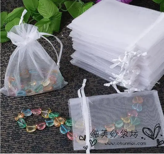 9x12CM White Organza Bags 100Pcs/Lot Wedding&Christmas&Small Jewelry Packaging Pouchs & Gift Bags Wholesale