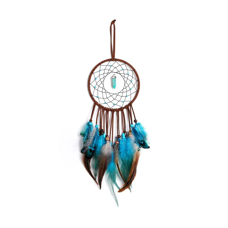 

Indian Heirs Catching Dreams Hanging Ornaments Wind Chimes Make Up Dream Net Blue Feather With Light