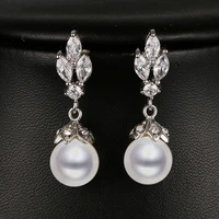 beautiful new design brincos 2017 rhinestone pave pearl earring women bridal jewelry white gold color drop earring e 008