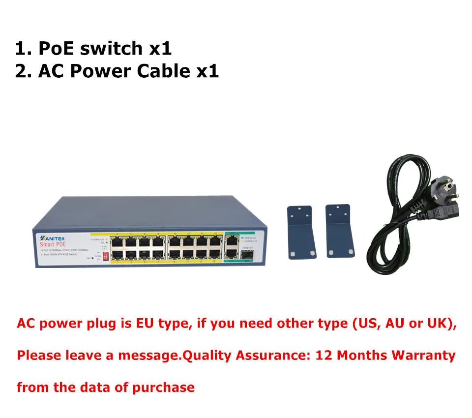 

YANITEK 250W Network POE switch Ethernet with 18 RJ45 Network Ports IEEE 802.3 af/at Suitable for CCTV camera system/Wireless AP