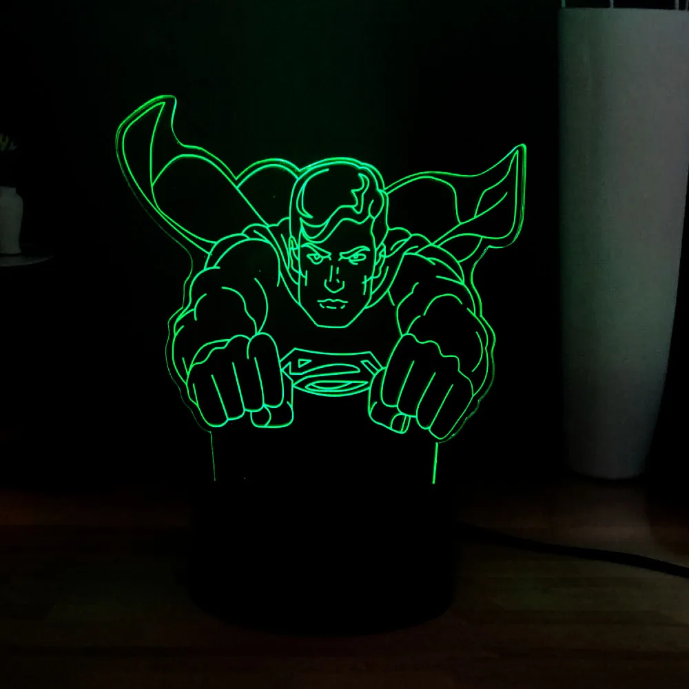 Marvel рисунок крутой Летающий Супермен 3D LED 7 видов цветов Изменение ребенка