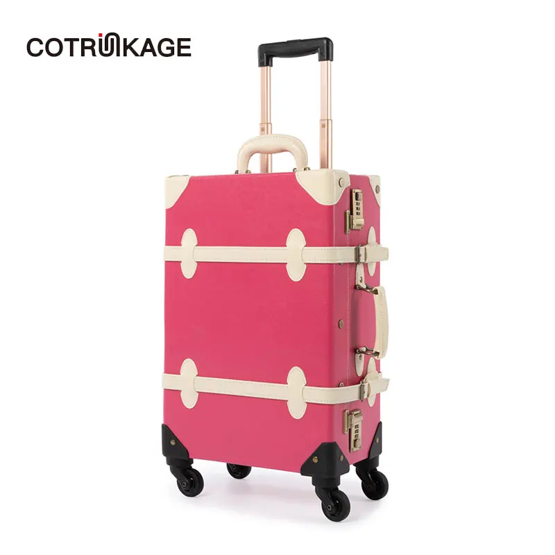 COTRUNKAGE розовый багаж 20 &quot 26&quot Ретро PU кожаный женский винтажный чемодан Дамская