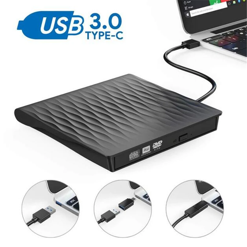 Внешний привод KuWFi для компакт дисков и DVD USB 3 0 Type C тонкий порт внешний прибор