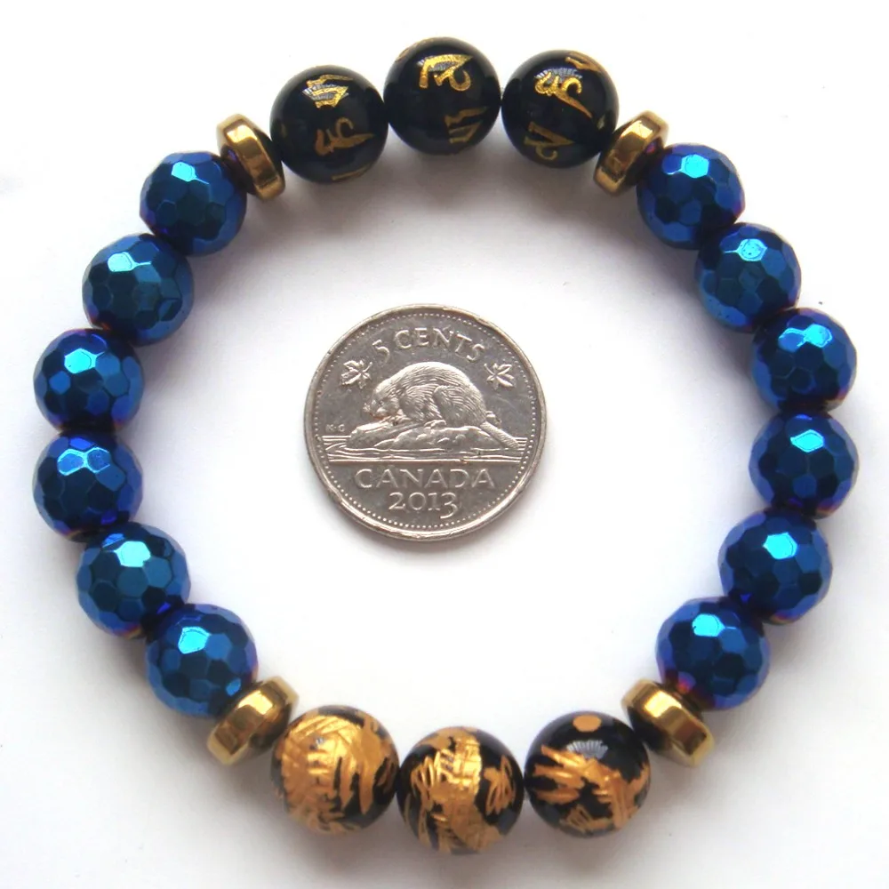 2019 1 шт. синий граненый гематит камень ручной дракон Тибетский 6 слог четки для