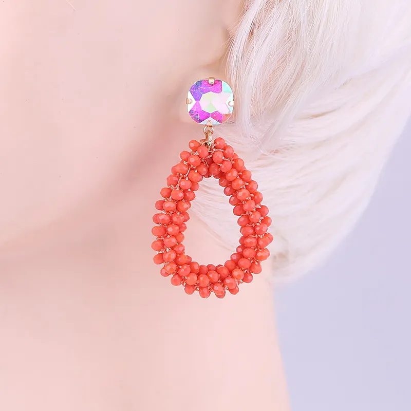 Coral Red Sehuoran большой кристалл камень горный хрусталь серьги для женщин хрустальные бусины Pendientes большой сережки oorbellen изделия Brinco уха - Окраска металла: Coral Red