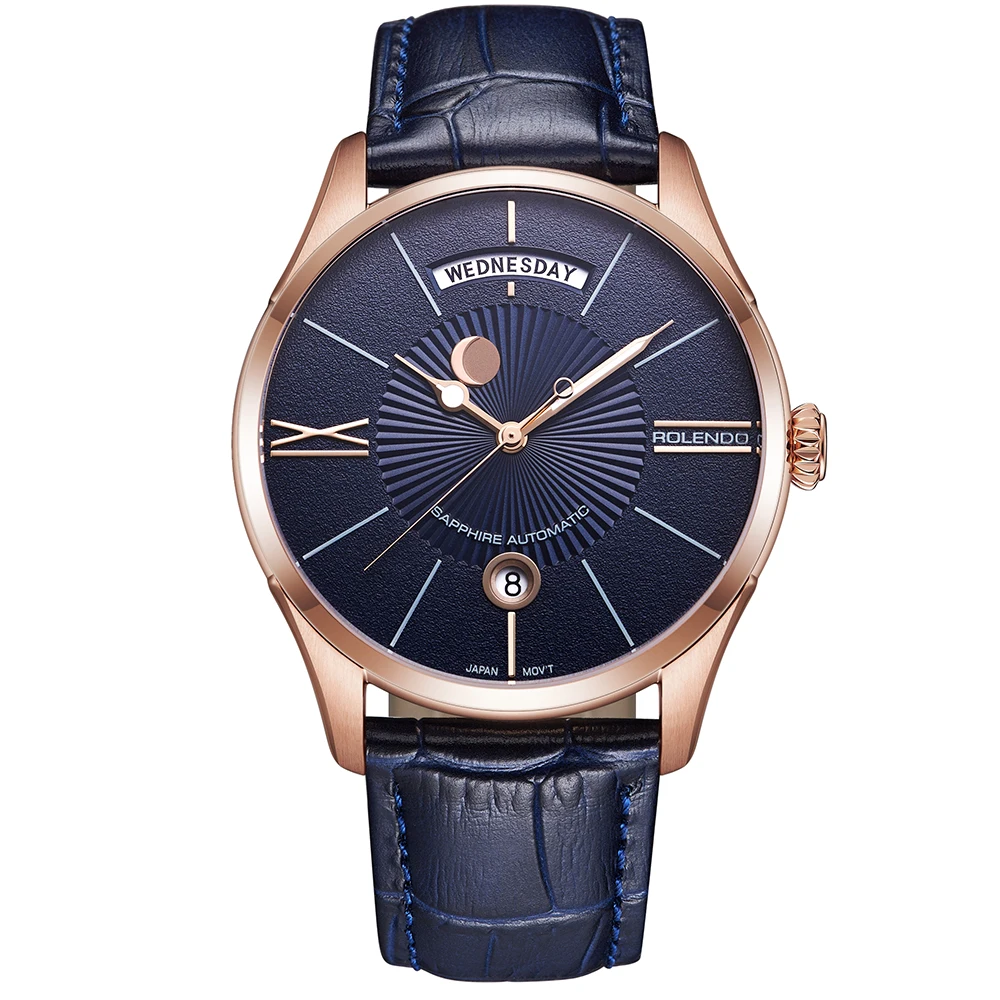 

Rolendo 2018 Top Brand Luxury Hot Sale Automatic Couples Watch Steel Material Leather Watchband Leisure Man Mechanical Watches