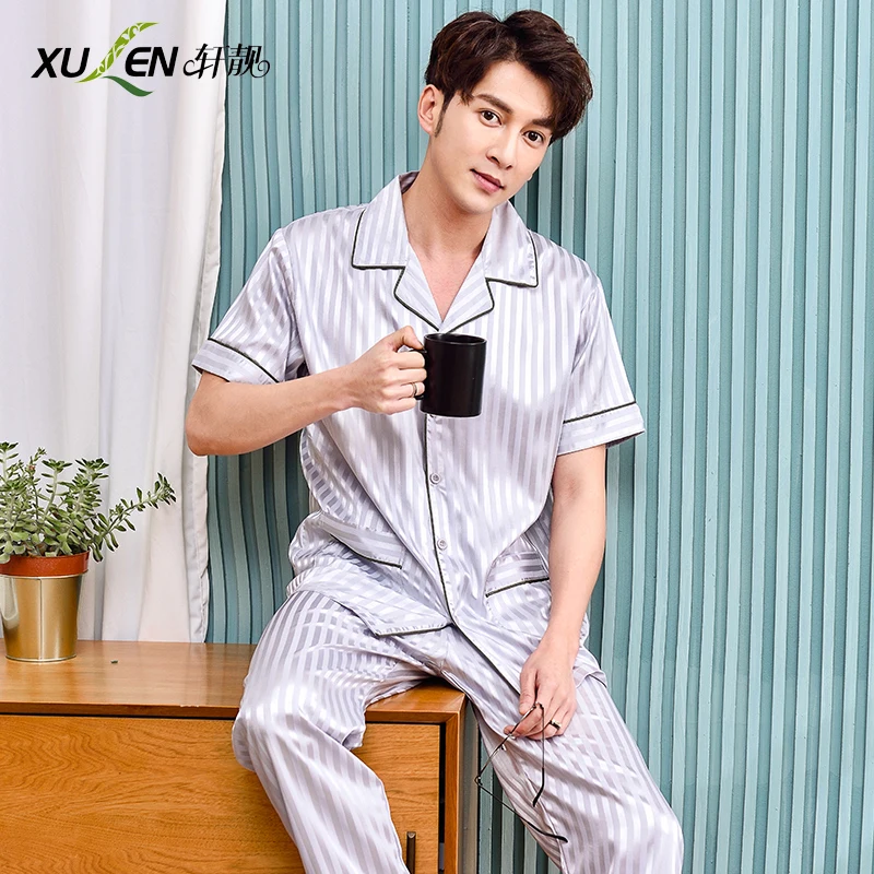 Для Мужчин's атласная Шелковая пижама плюс размеры пижамный комплект