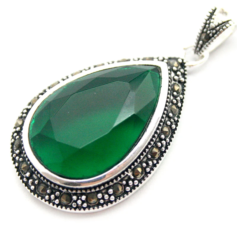 Бесплатная доставка Мода 40*20 граненый зеленый камень серебро 925 пробы марказит